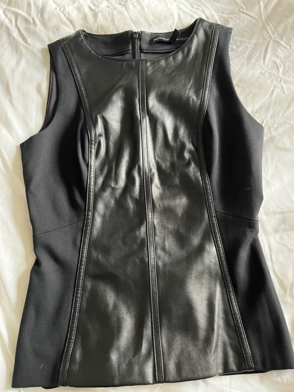 White House Black Market Black Faux-Leather Paneled Sleeveless Top